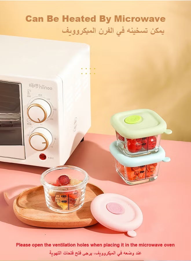 ColaBear 3 PCS Square Baby Food Containers, Reusable Infant Food Storage Jars, Small Snack Container with Lids for Infant & Babies, Microwave & Dishwasher Friendly - Image 2